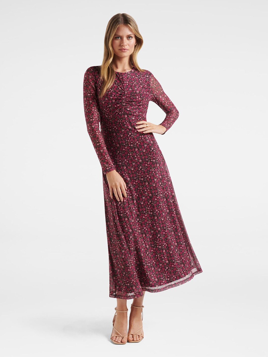 

Forever New Maroon Floral A-Line Maxi Dress
