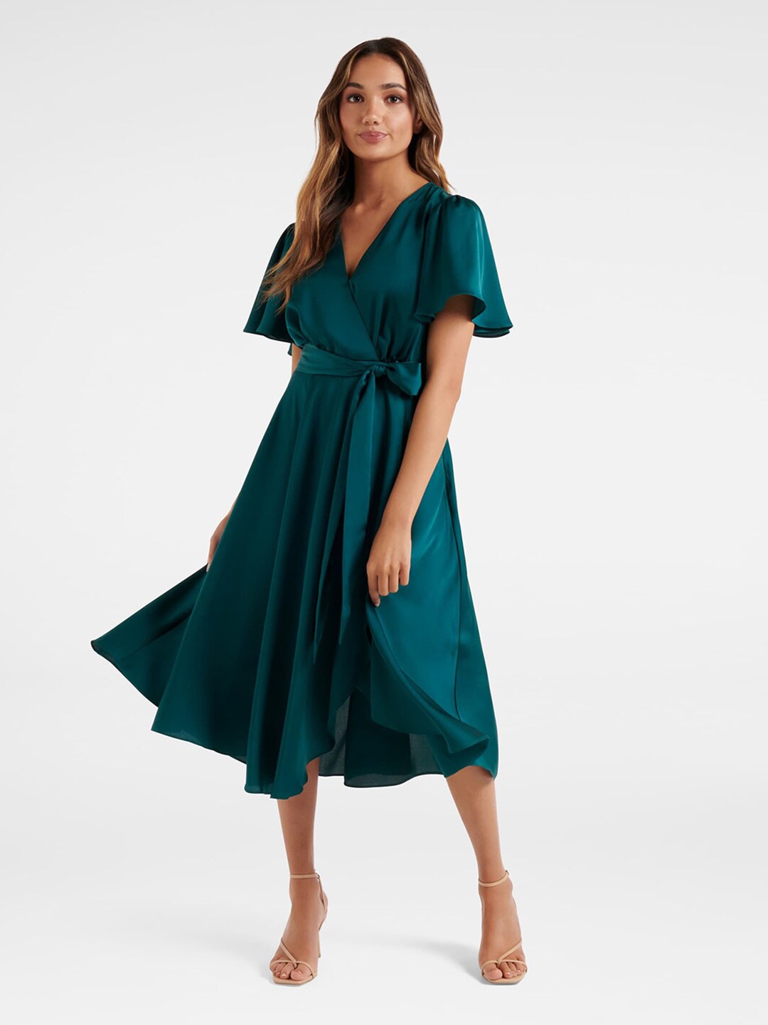 

Forever New Green Satin Midi Dress