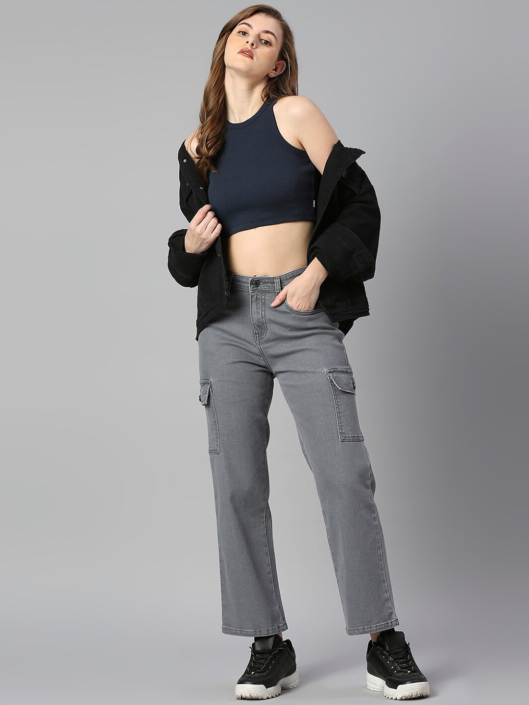 

High Star Women Grey Straight Fit High-Rise Stretchable Jeans
