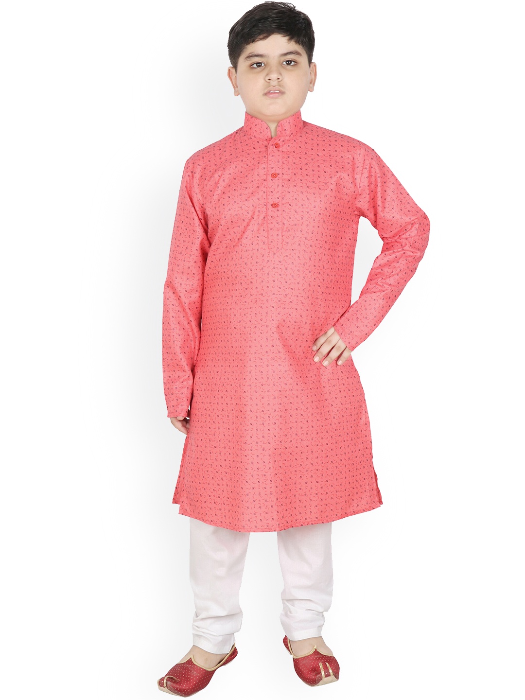 

SG YUVRAJ Boys Pink Printed Thread Work Pure Cotton Kurta with Pyjamas