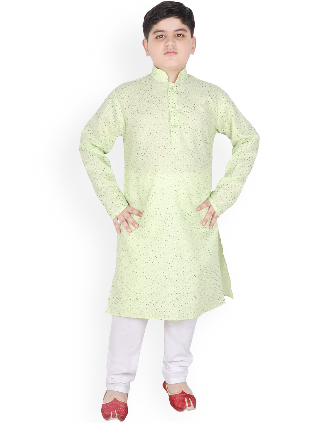 

SG YUVRAJ Boys Green & White Floral Printed Pure Cotton Kurta with Pyjamas