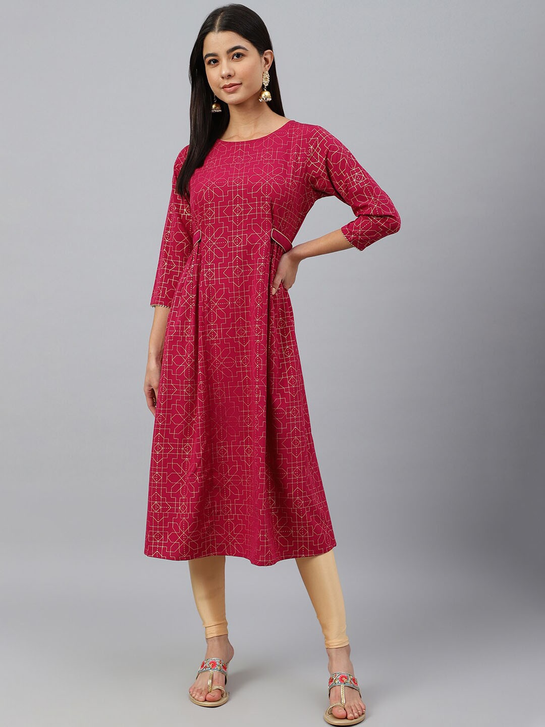 

Janasya Printed A-Line Crepe Kurta, Purple