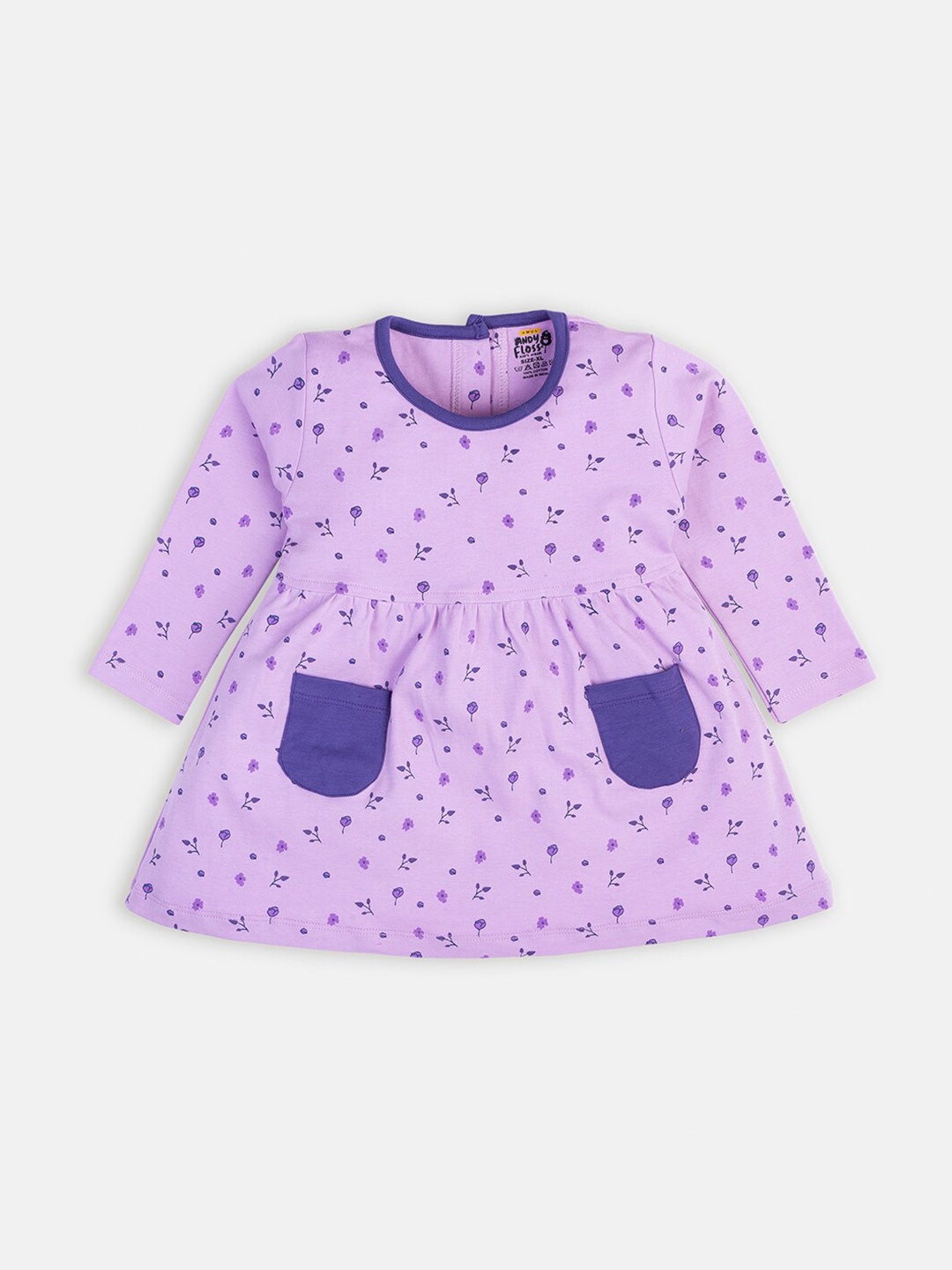 

AMUL Kandyfloss Lavender Conversational Printed A-Line Pure Cotton Dress