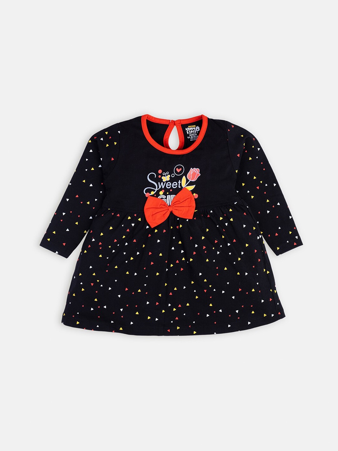 

AMUL Kandyfloss Black Conversational Printed A-Line Pure Cotton Dress