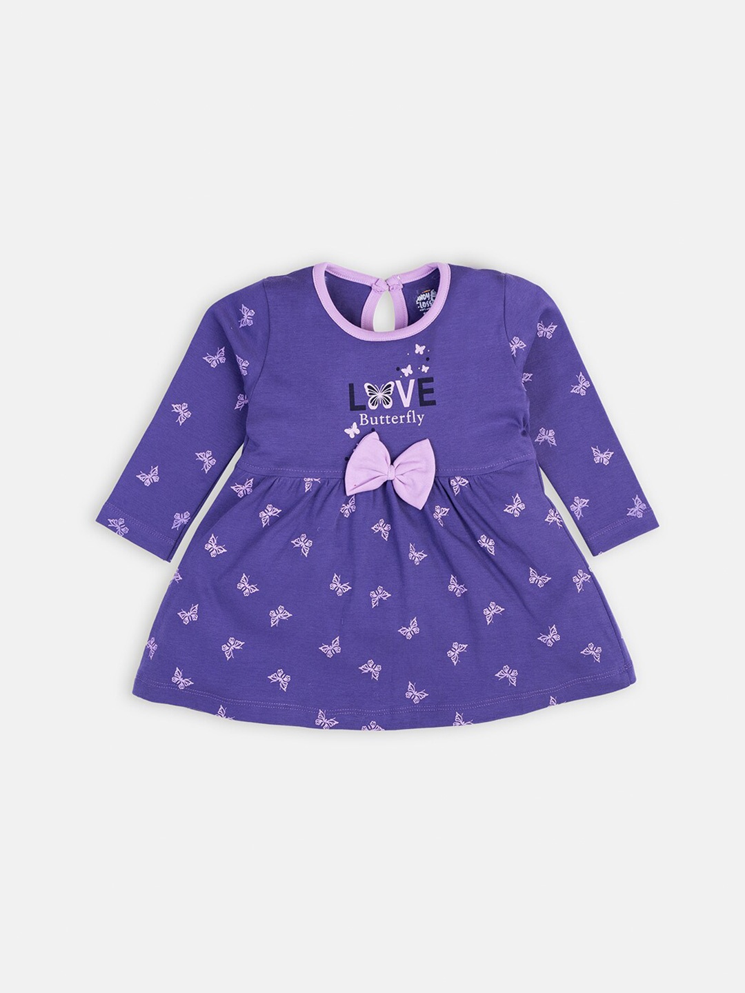 

AMUL Kandyfloss Purple Conversational Printed A-Line Pure Cotton Dress