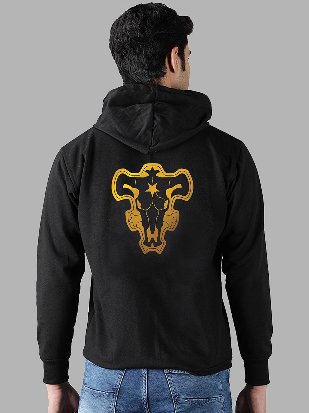 

Mad Over Print Men Black Printed Hooded Sweatshirt