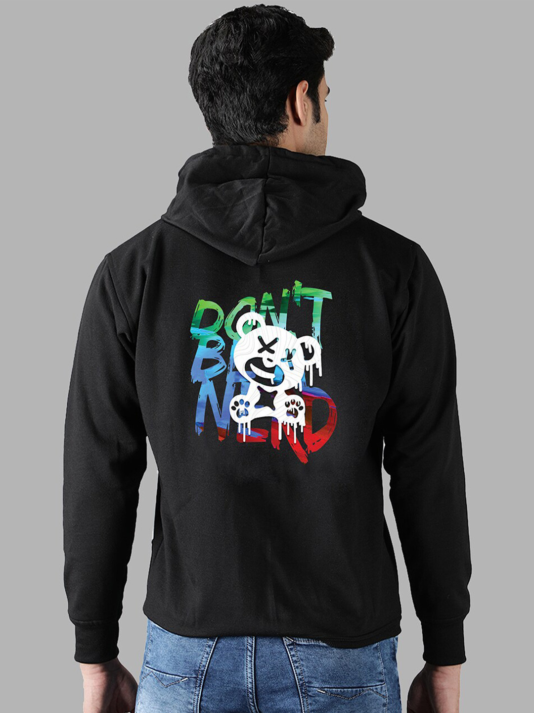 

Mad Over Print Men Black Printed Hooded Sweatshirt