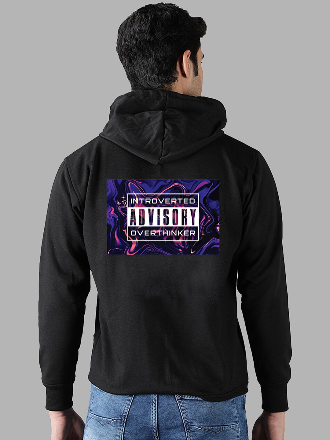 

Mad Over Print Men Black Printed Hooded Sweatshirt