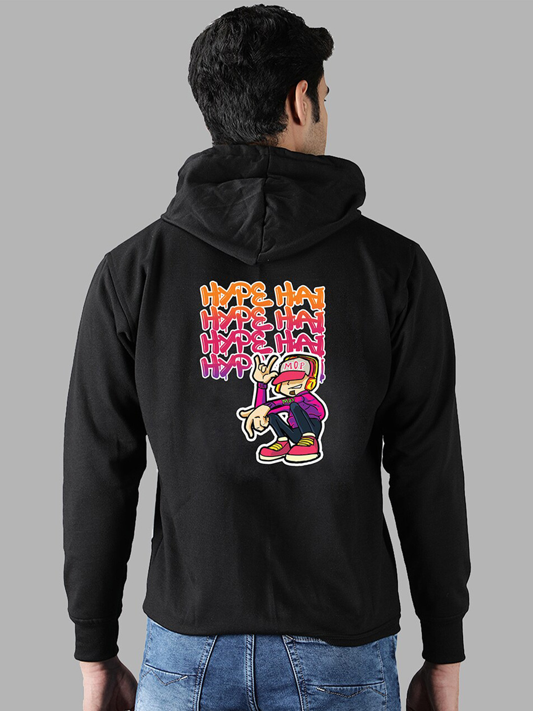 

Mad Over Print Men Black Printed Hooded Sweatshirt