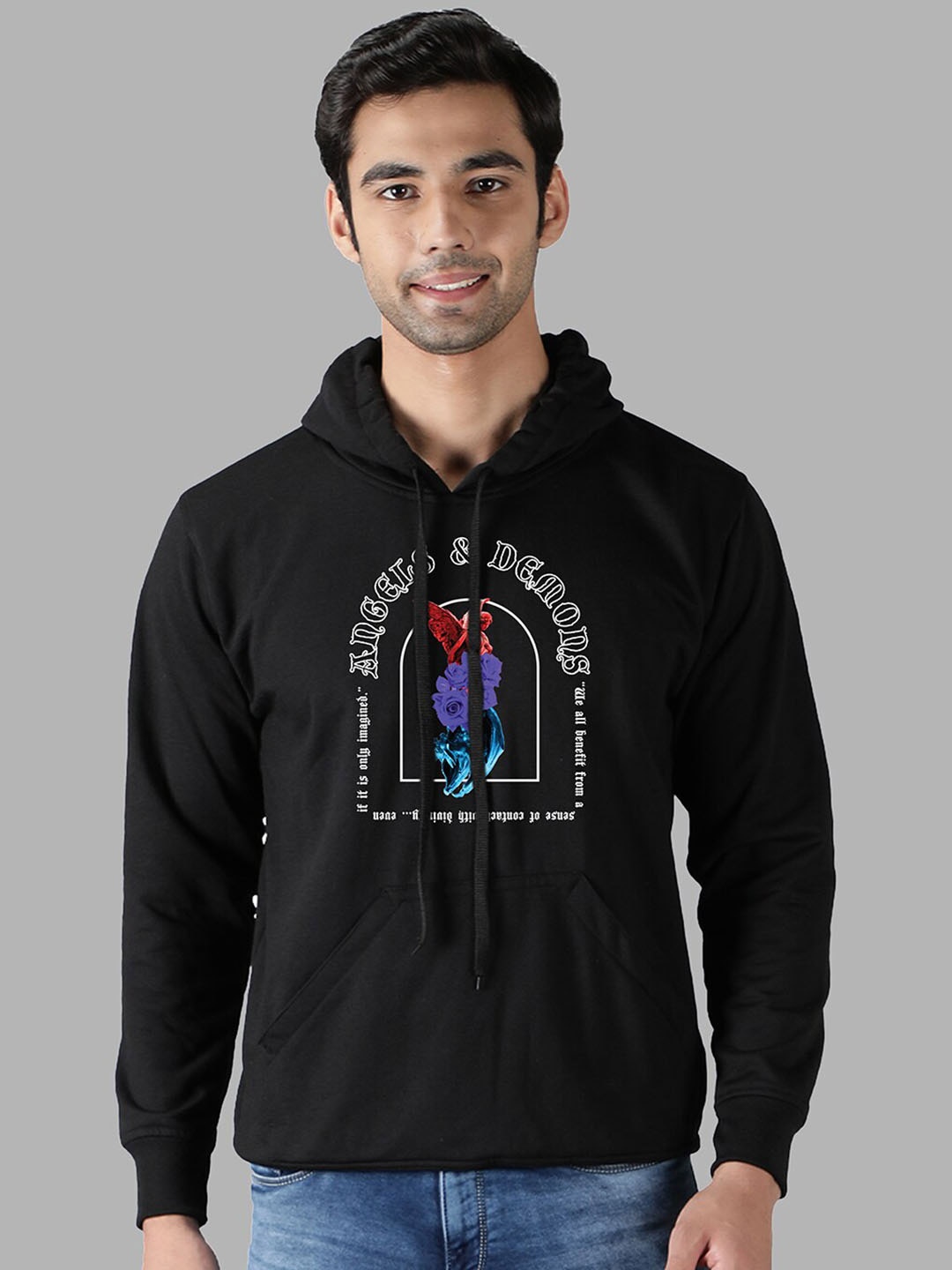 

Mad Over Print Men Black Printed Hooded Sweatshirt