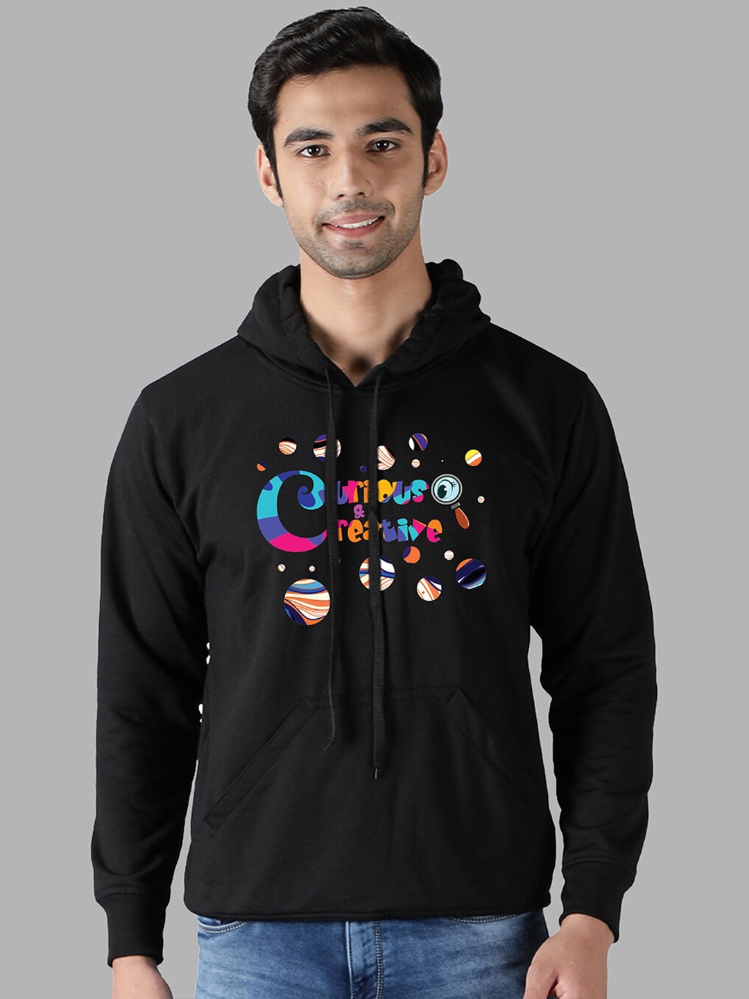 

Mad Over Print Men Black Printed Hooded Sweatshirt