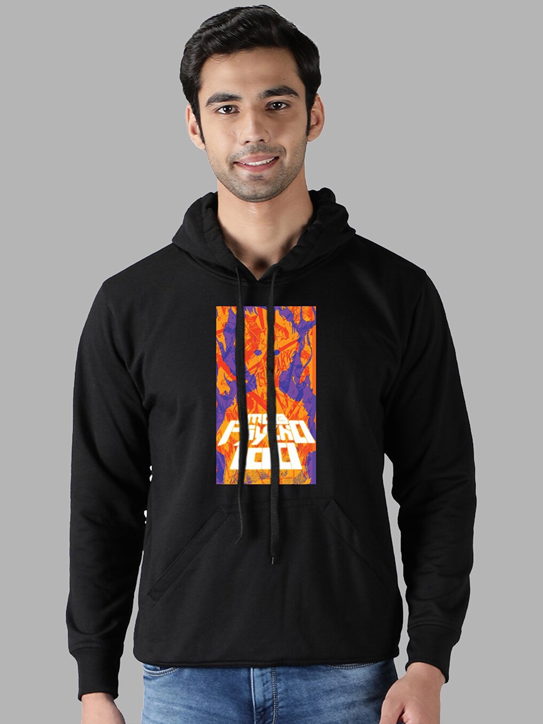 

Mad Over Print Men Black Printed Hooded Sweatshirt