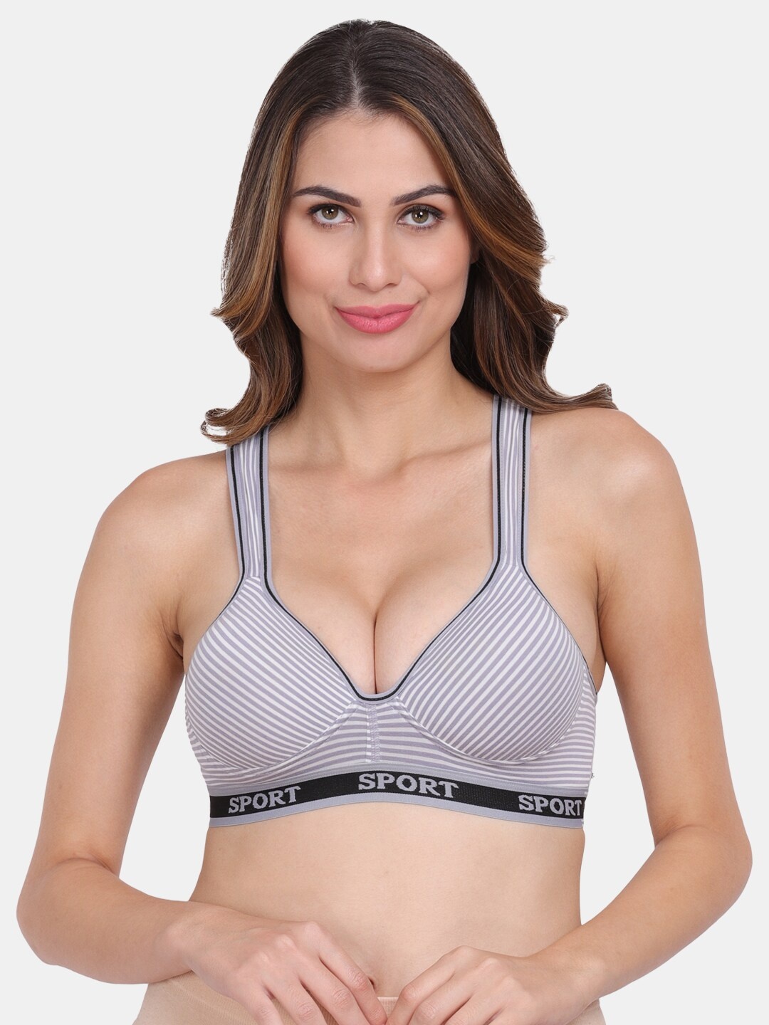 

Amour Secret Grey & White Lightly Padded Sports Bra