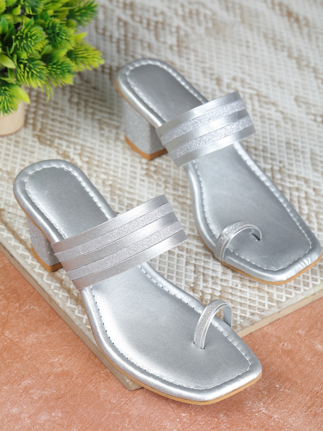 

Luv Byt Silver-Toned Block Heels