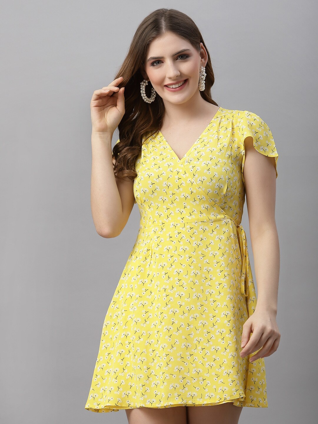 

Strong And Brave Women Yellow Floral Print Fit & Flare Dress