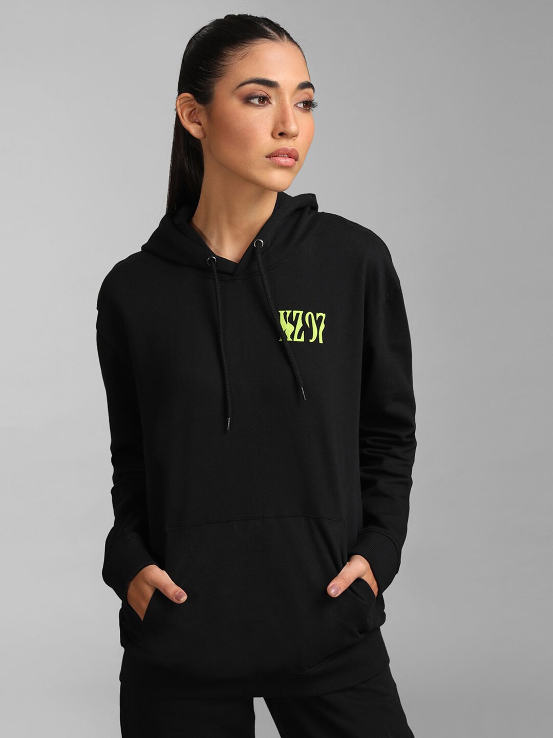 

KZ07 By Kazo Women Black Hooded Cotton Sweatshirt