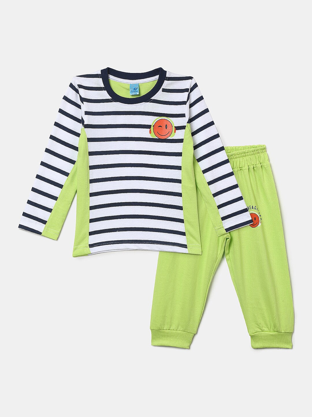 

V-Mart Kids White & Green Printed Pure Cotton Top with Pyjamas