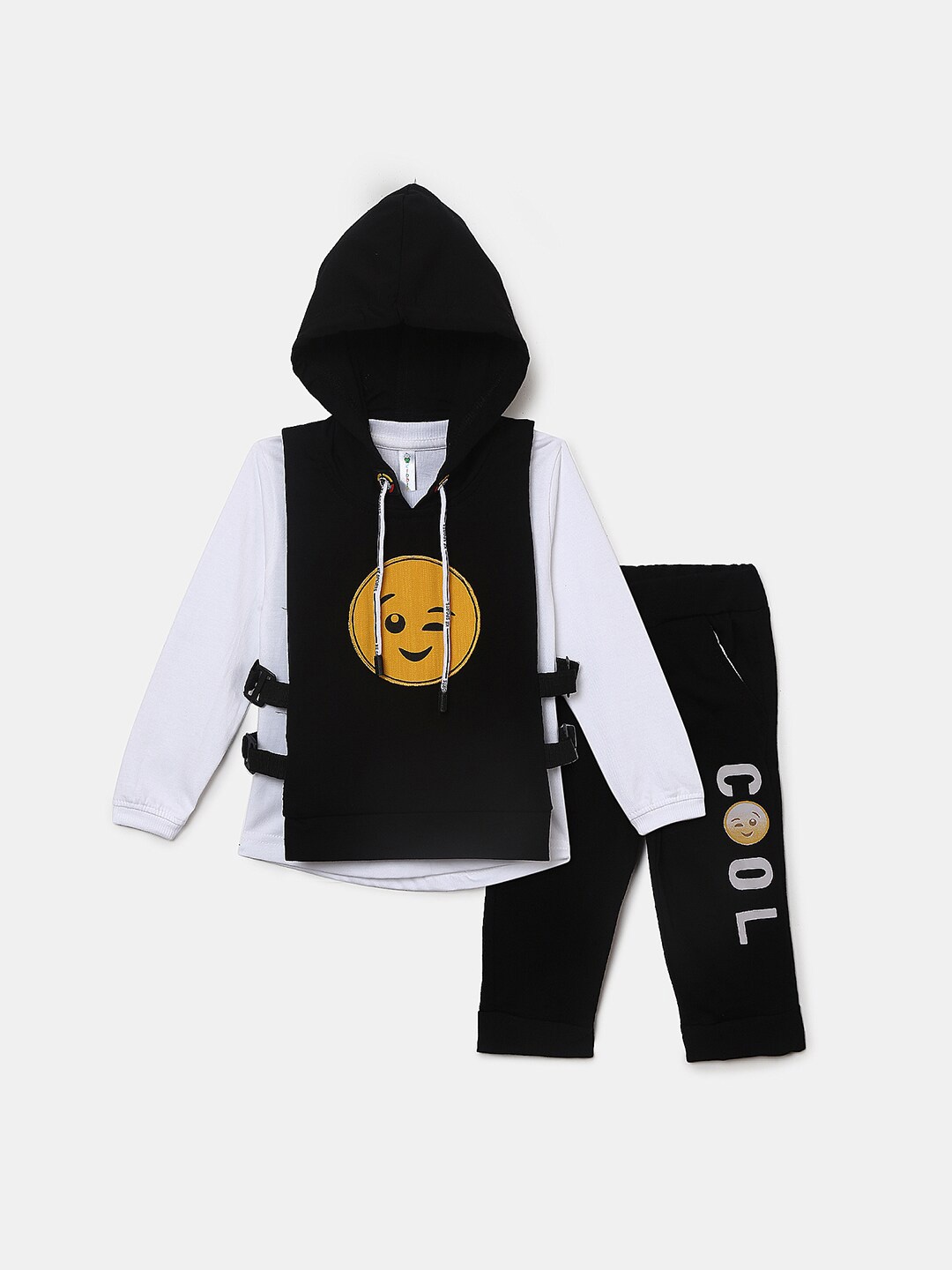 

V-Mart Kids Black & White Printed Pure Cotton Top with Pyjamas