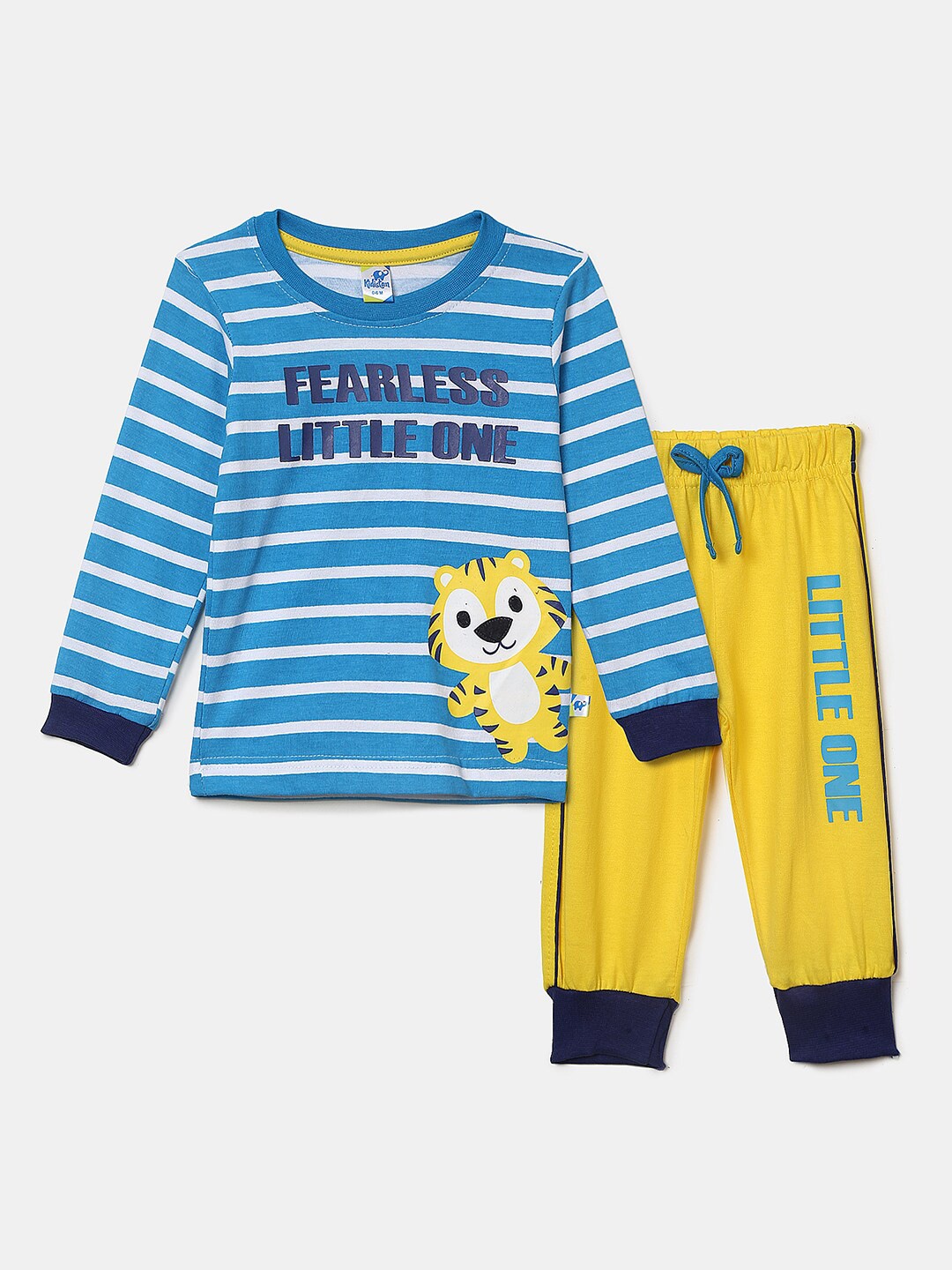 

V-Mart Kids Blue & Yellow Printed Pure Cotton T-shirt with Pyjamas