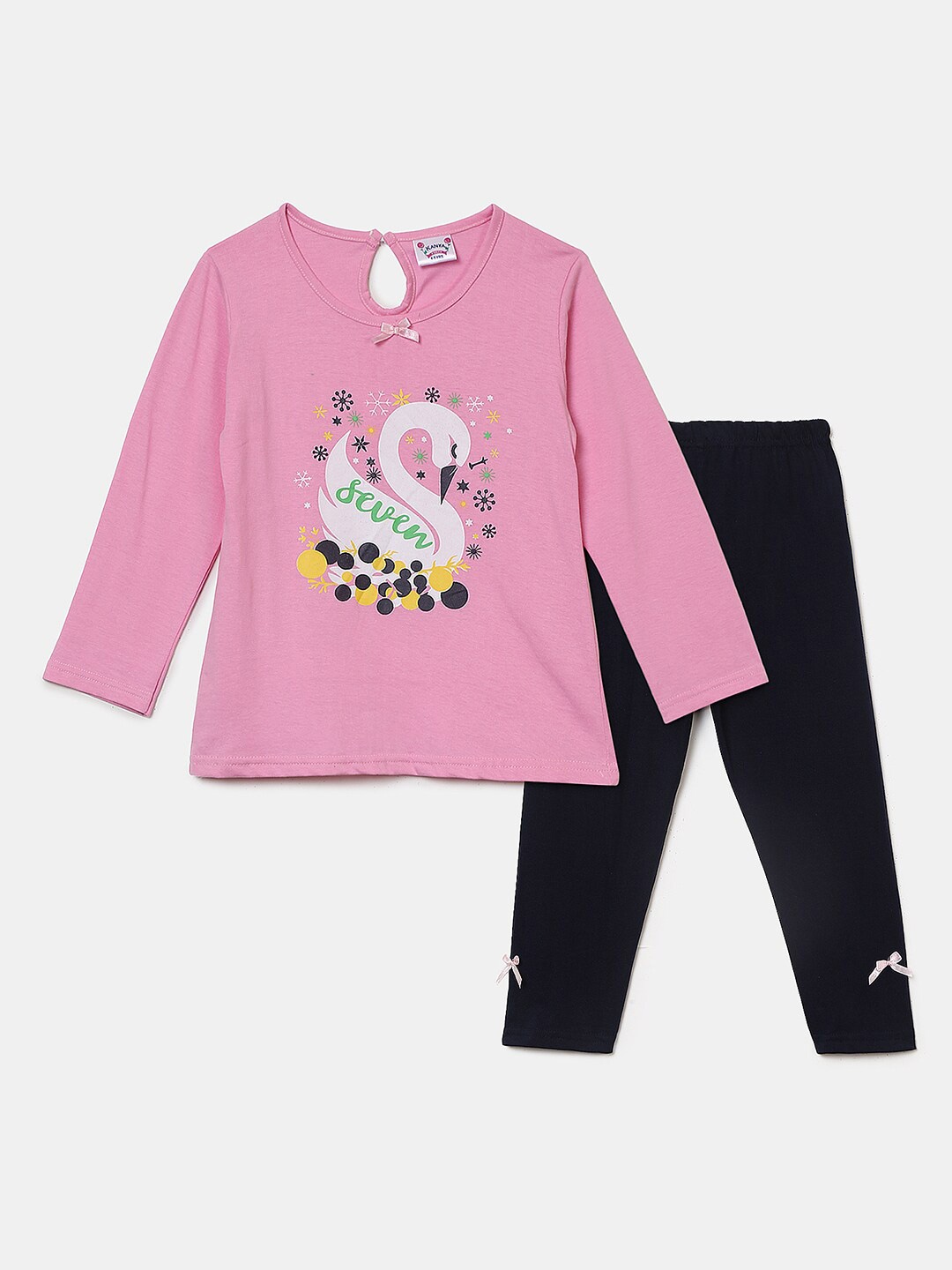 

V-Mart Kids Pink & Black Printed Pure Cotton Top with Pyjamas