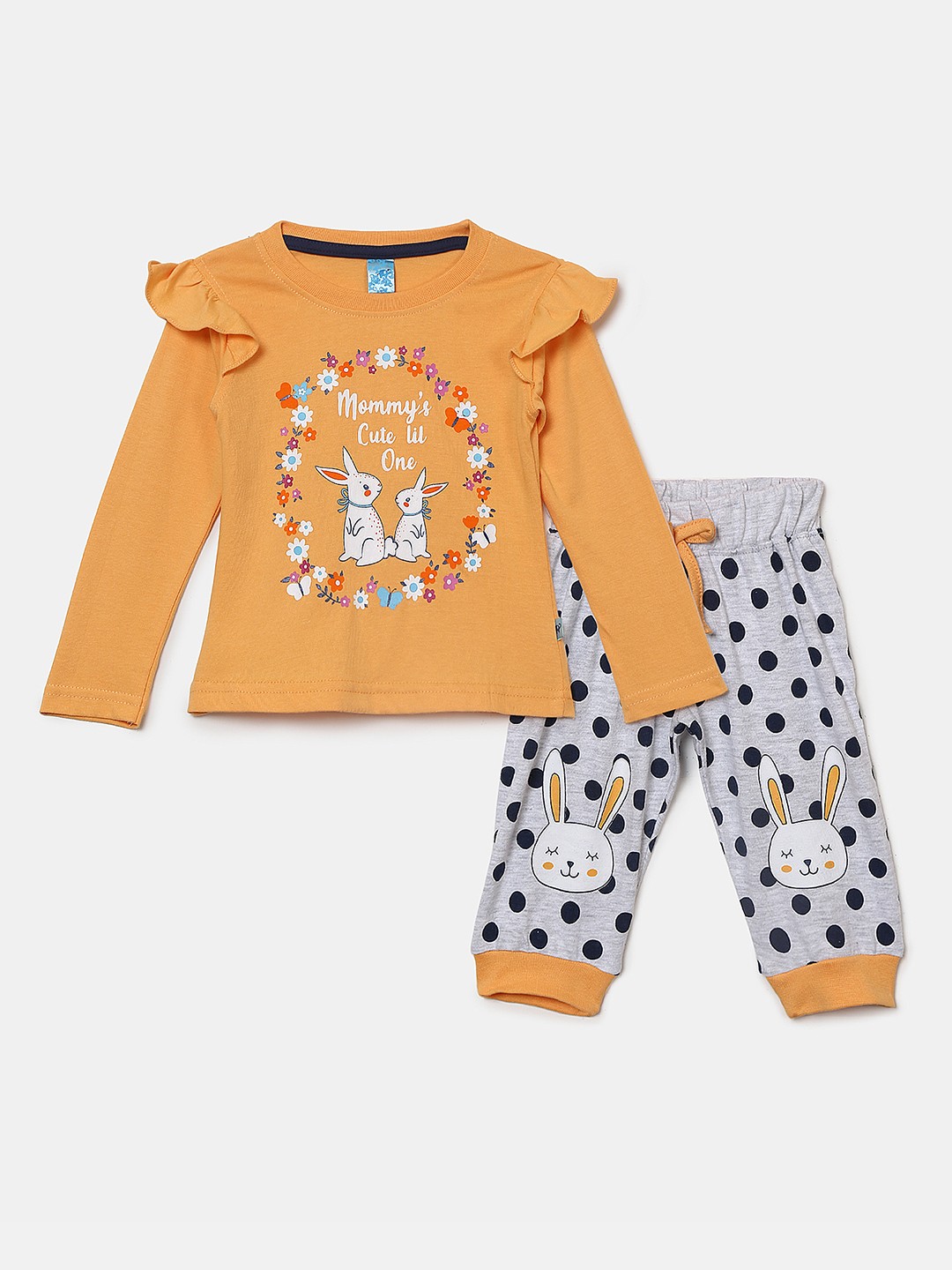 

V-Mart Kids Mustard & Black Printed Pure Cotton Top with Pyjamas