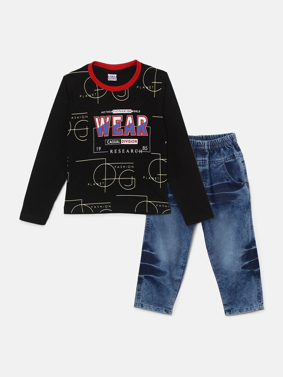 

V-Mart Kids Black & Blue Printed Pure Cotton Top with Pyjamas
