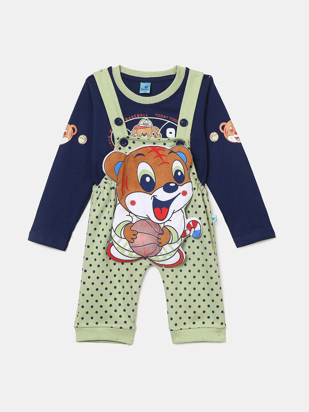 

V-Mart Kids Green & Blue Printed Pure Cotton Top with Pyjamas