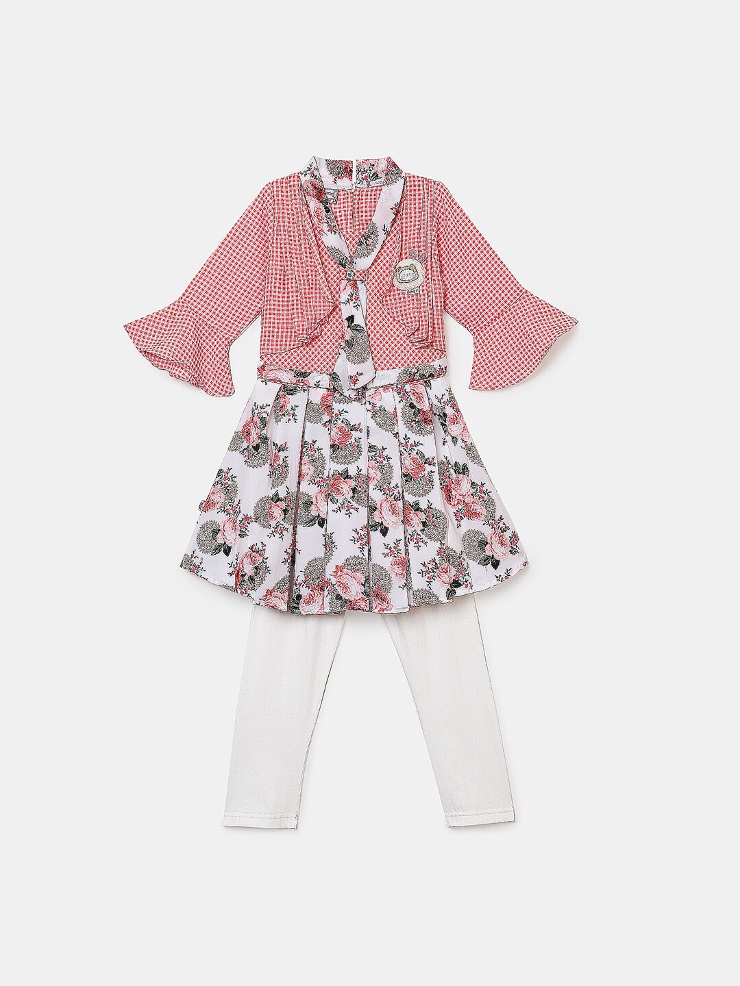 

V-Mart Girls Peach-Coloured & White Printed Pure Cotton Top with Pyjamas