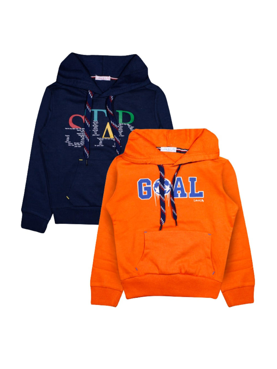 

Luke & Lilly Boys Pack of 2 Navy & Orange Blue Printed Hooded Cotton Sweatshirt, Navy blue