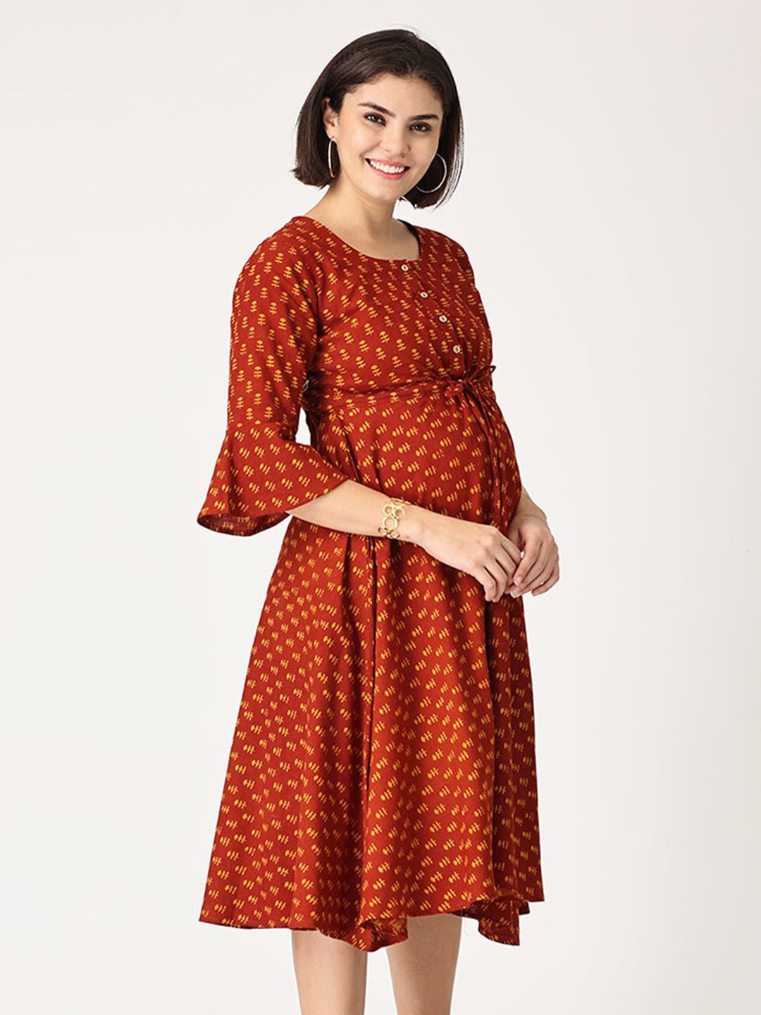 

The Mom Store Conversational Printed Maternity Midi Dress, Rust