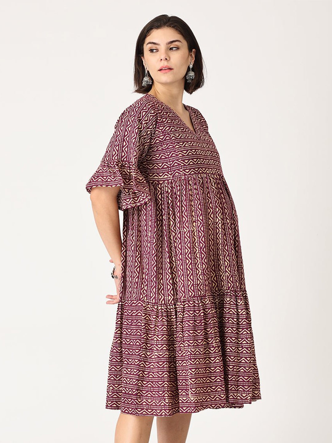 

The Mom Store Red Floral Maternity A-Line Midi Dress