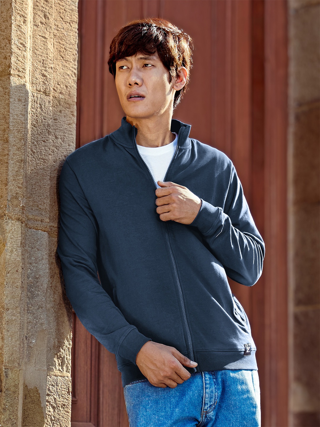 

XYXX Men Terry Cotton Zip Up Jacket, Teal