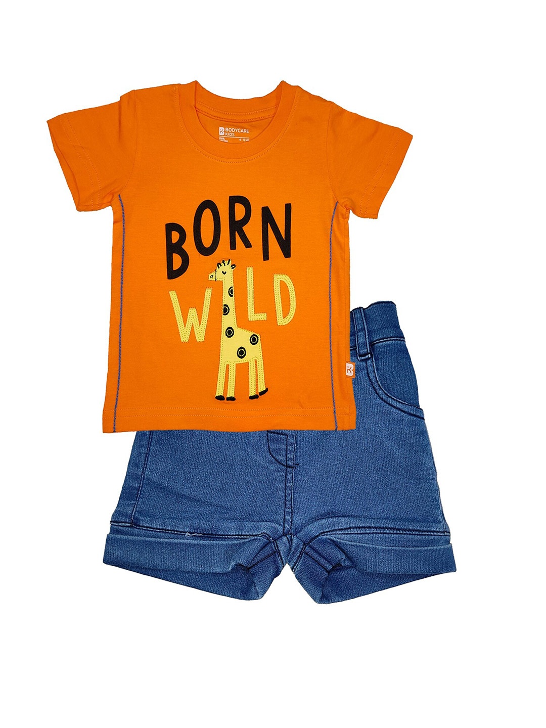 

Bodycare Kids Boys Orange & Blue Printed Cotton T-shirt with Shorts