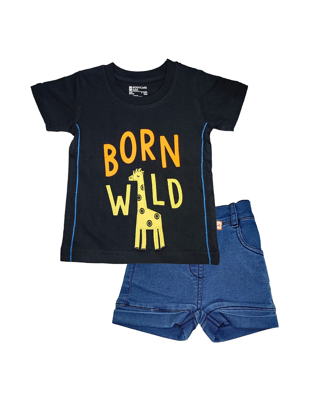 

Bodycare Kids Boys Blue & Black Printed Cotton T-shirt with Shorts Set