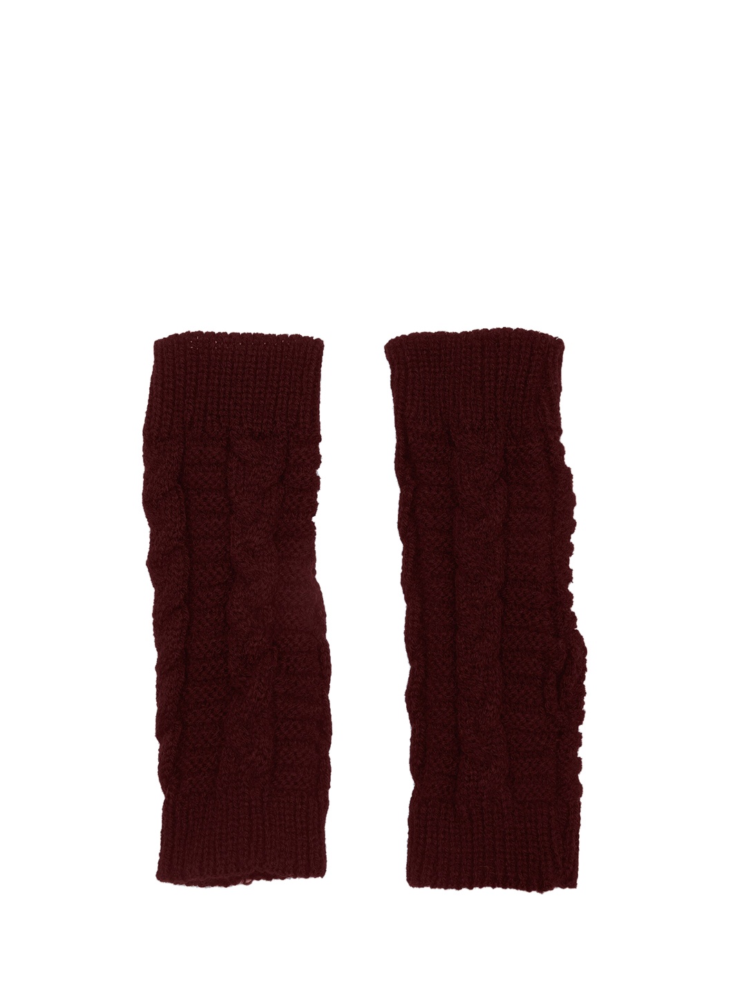 

20Dresses Women Maroon Knitted Design Thumb Cut Out Gloves