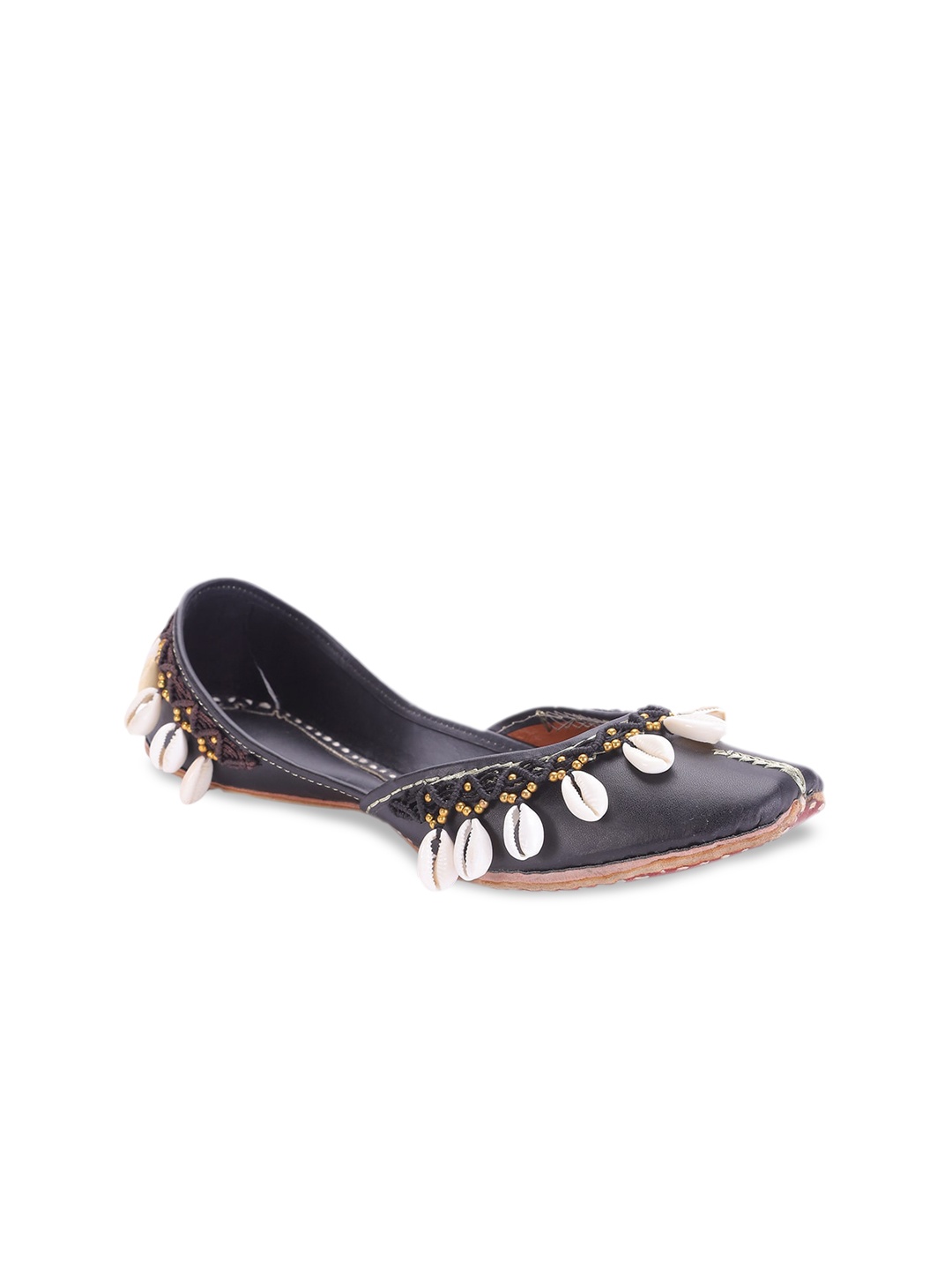 

5 ELEMENTS Women Black Embellished Mojaris Flats