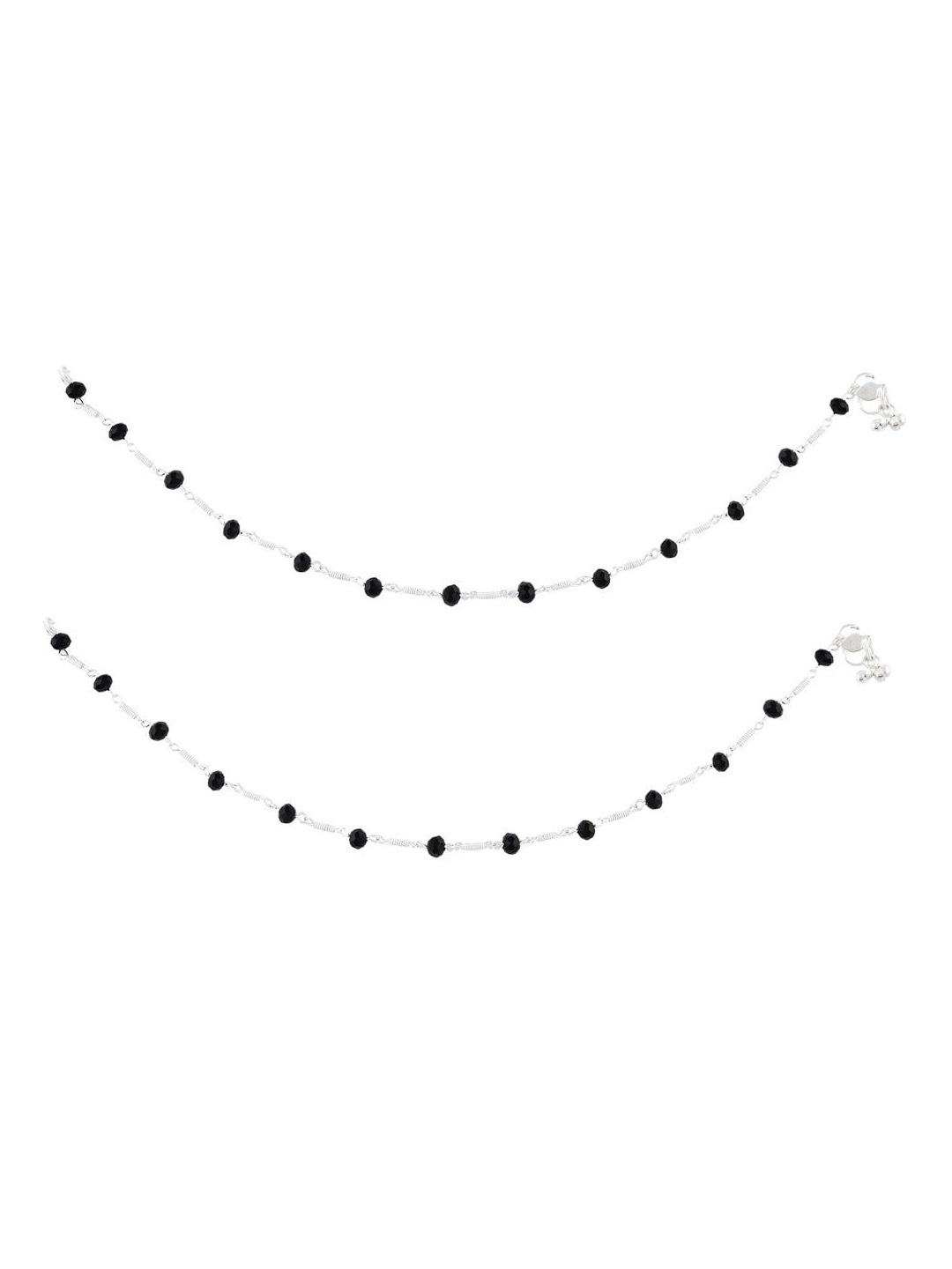 

Efulgenz Rhodium-Plated Silver-Toned Black Artificial Beaded Anklets