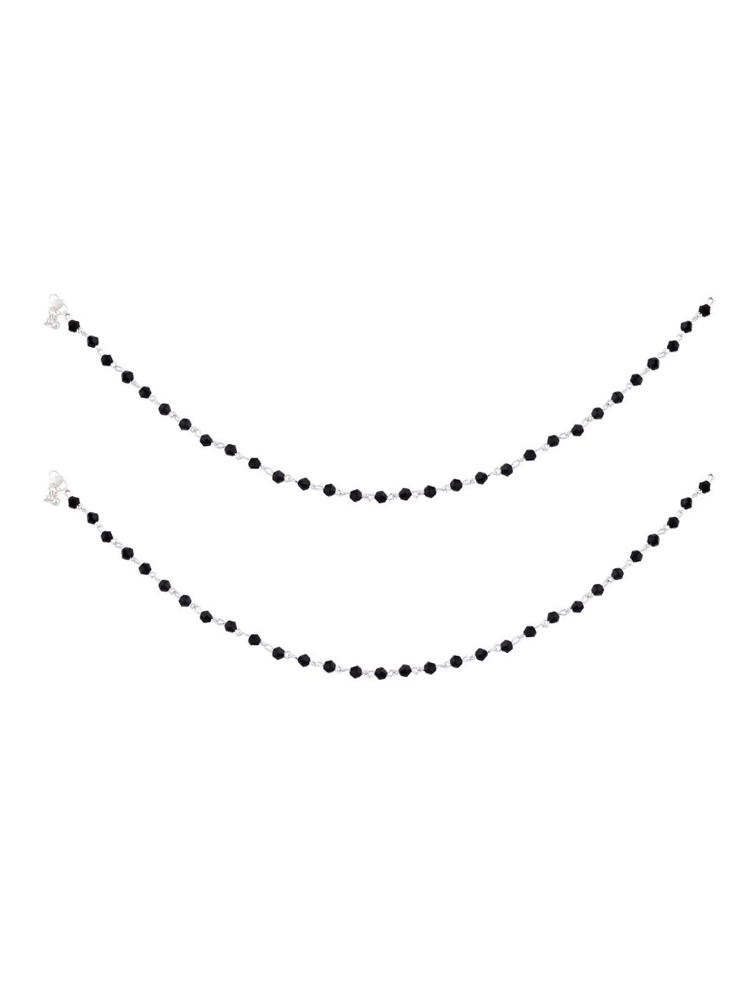 

Efulgenz Rhodium-Plated Silver-Toned Black Artificial Beads-Beaded Anklet