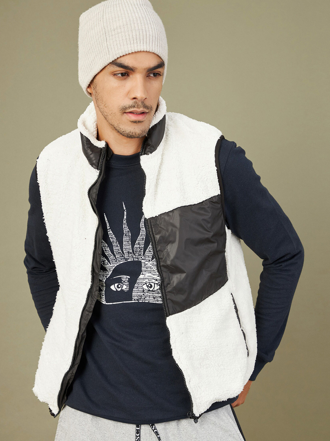 

MASCLN SASSAFRAS Men White Colourblocked Bomber Jacket