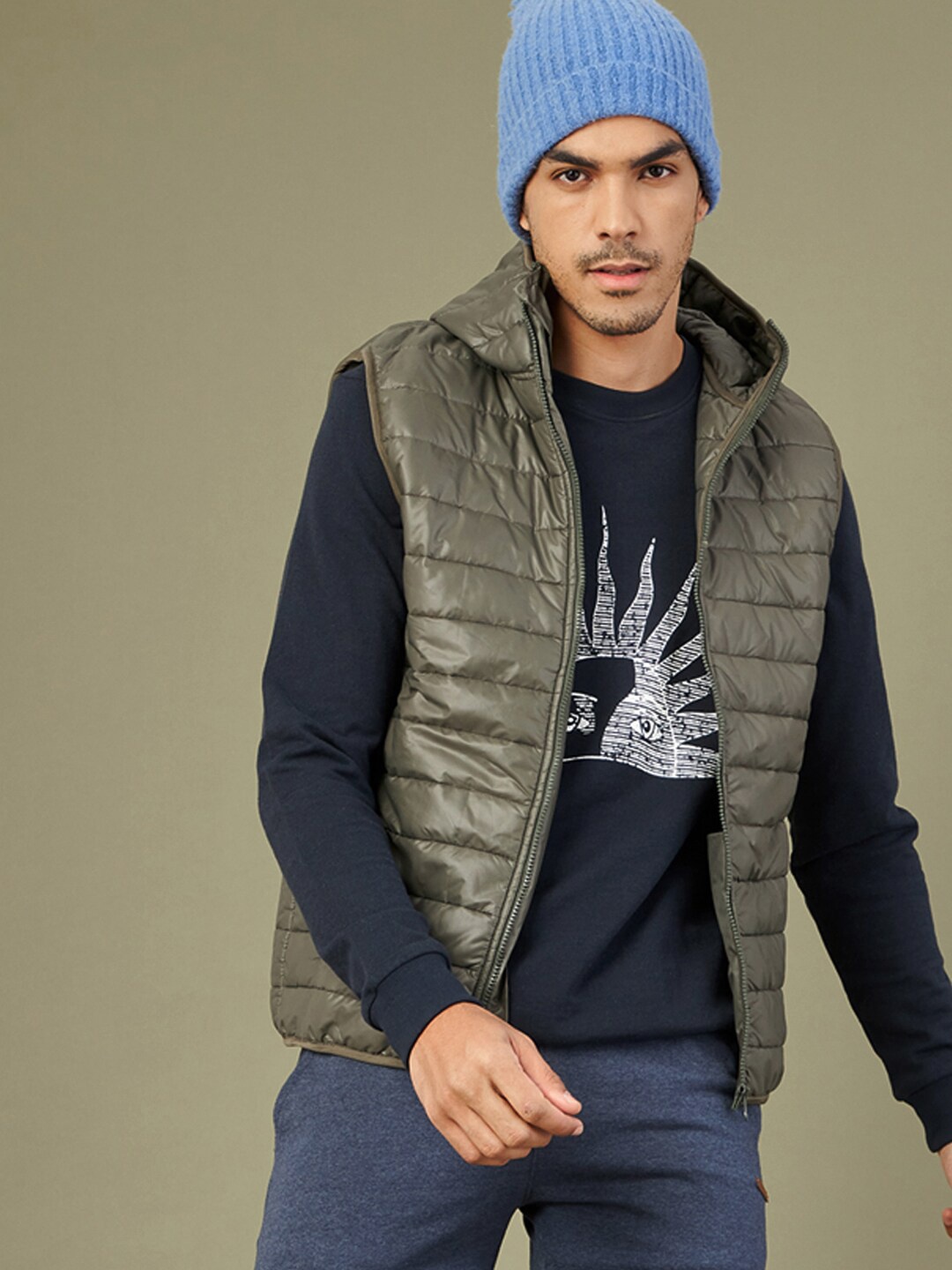

MASCLN SASSAFRAS Men Olive Green Colourblocked Puffer Jacket