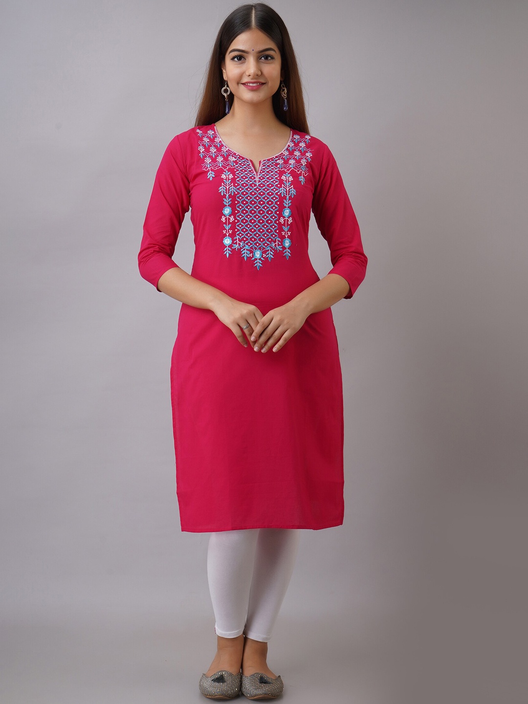 

Ksharaa Pink Ethnic Motifs Embroidered Thread Work Kurta