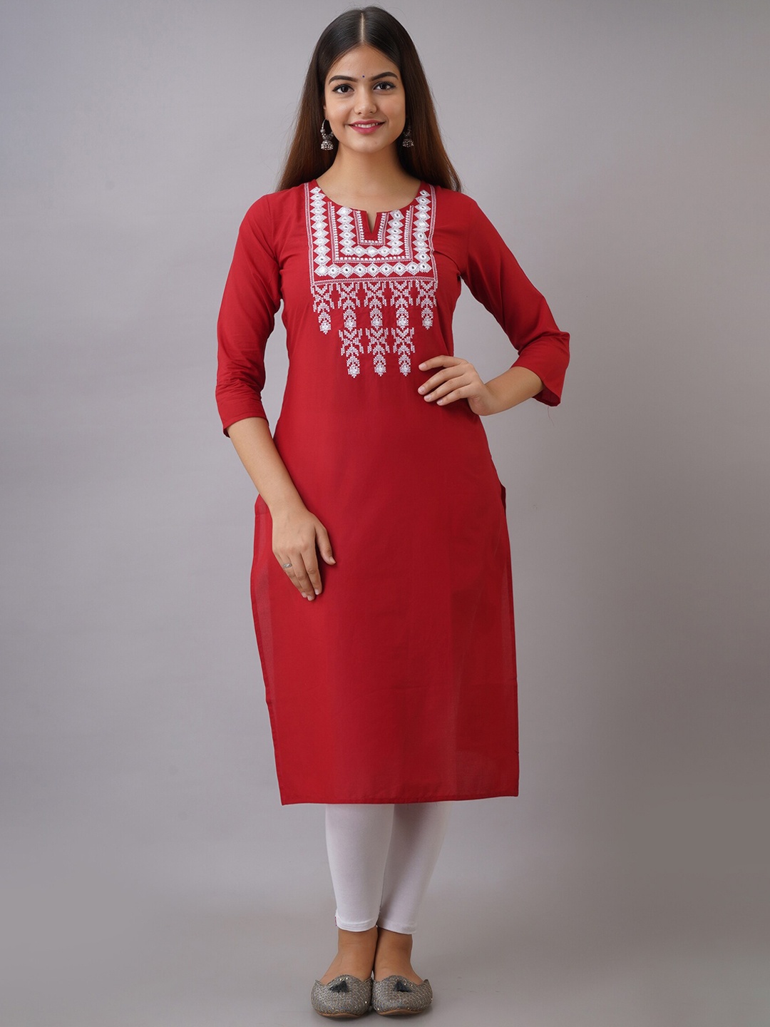 

Ksharaa Maroon Geometric Embroidered Thread Work Kurta
