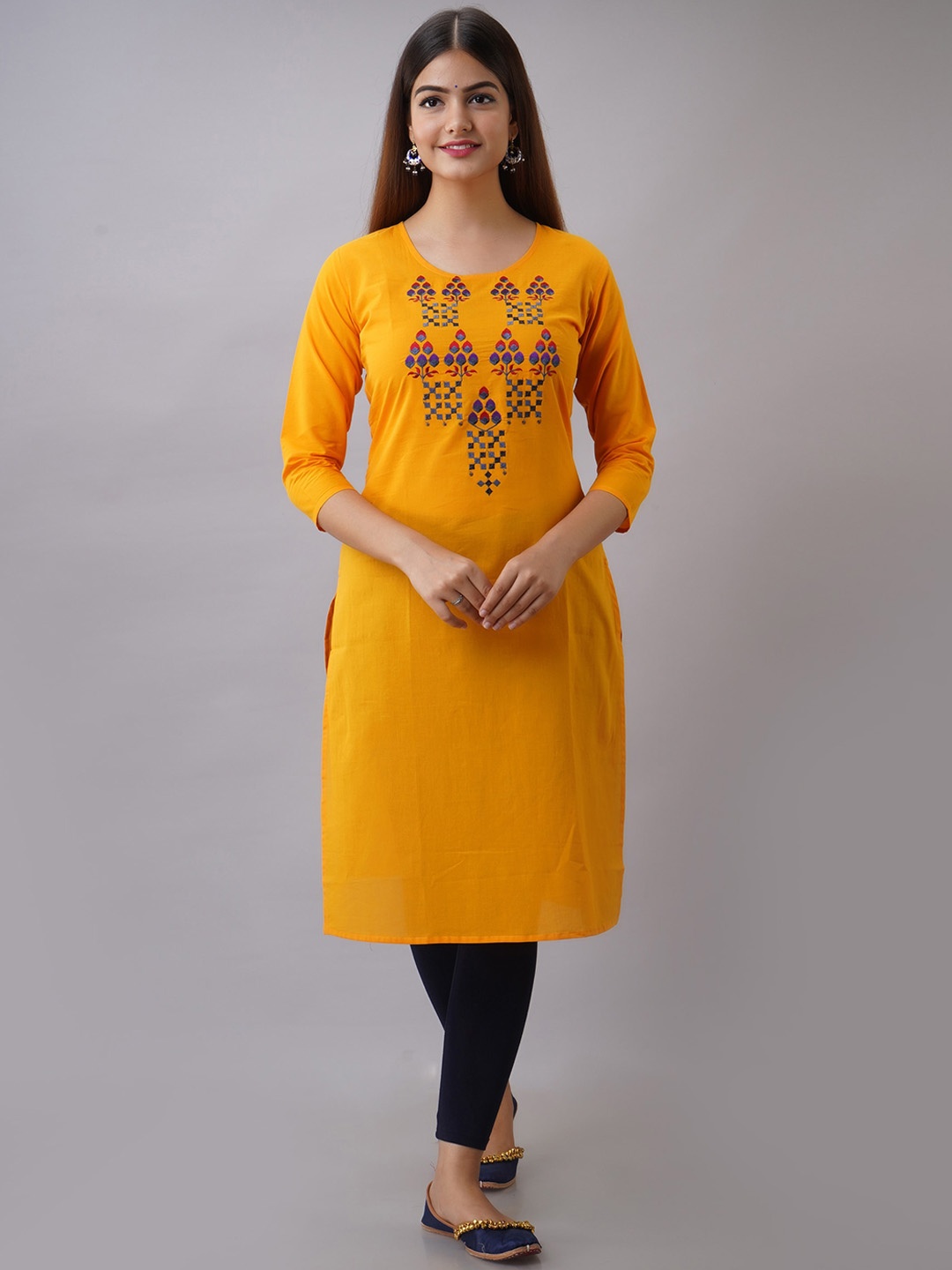 

Ksharaa Ethnic Motifs Embroidered Pure Cotton Kurta, Yellow