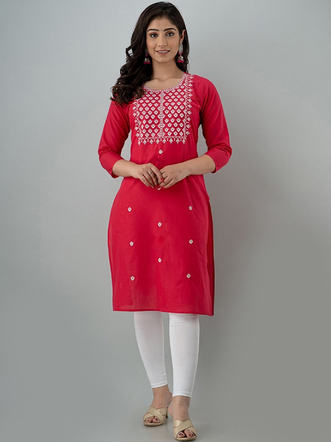 

Ksharaa Ethnic Motifs Embroidered Pure Cotton Kurta, Pink