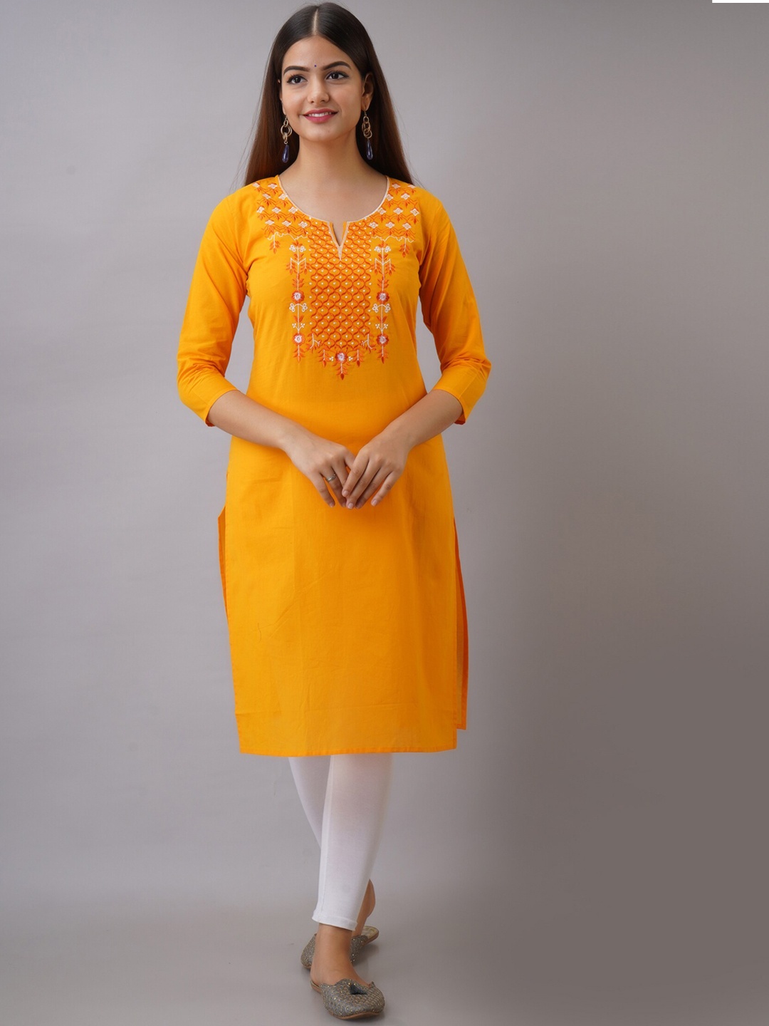 

Ksharaa Yellow Ethnic Motifs Embroidered Thread Work Kurta