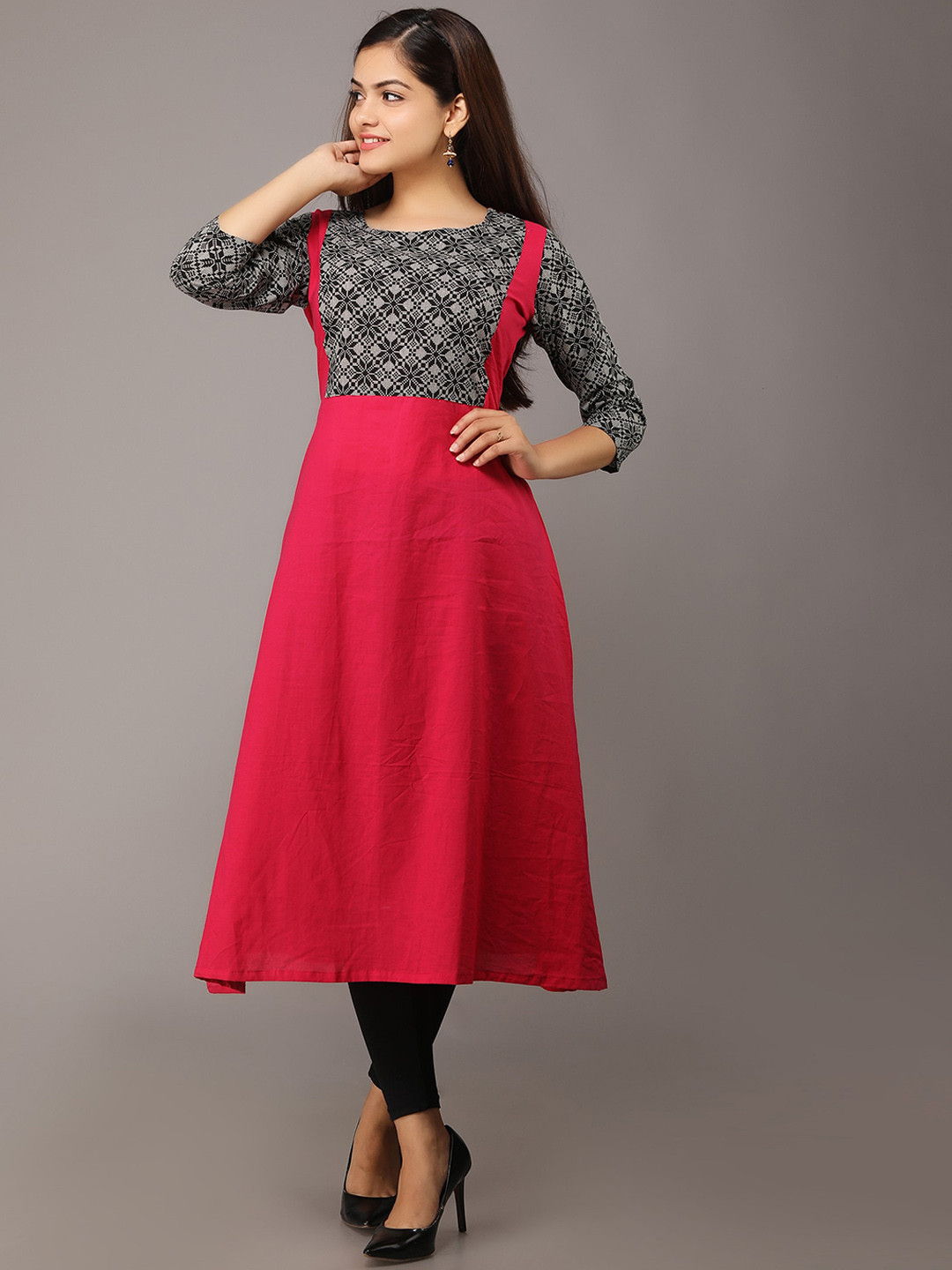 

Ksharaa Ethnic Motifs Printed A-Line Regular Flared Kurta, Pink