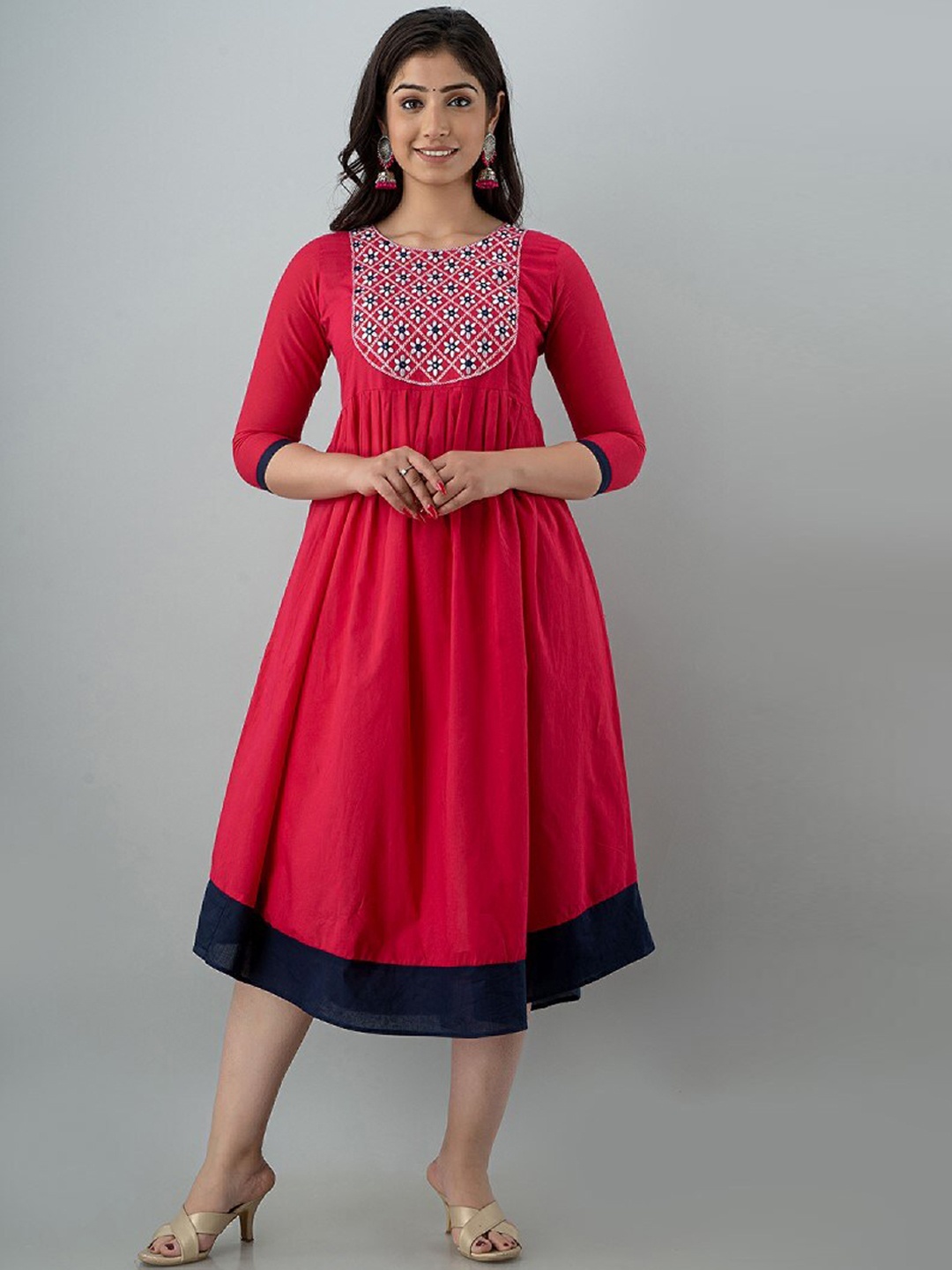 

Ksharaa Pink Ethnic Motifs Embroidered Midi Dress