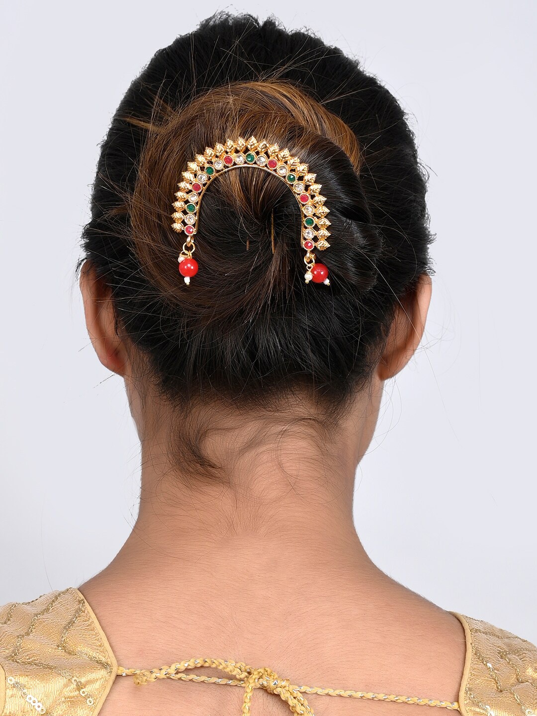 

Silvermerc Designs Women Gold-Plated & Red Beaded Hair Accessory