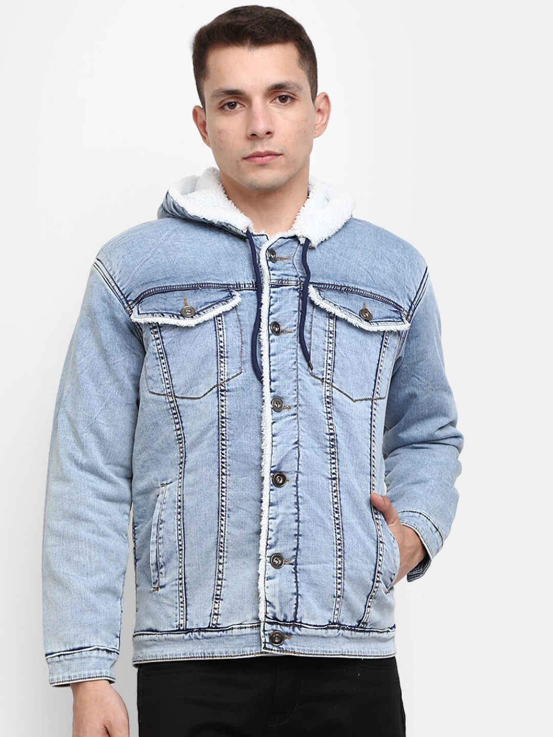 

V-Mart Men Blue Lightweight Outdoor Cotton Denim Jacket
