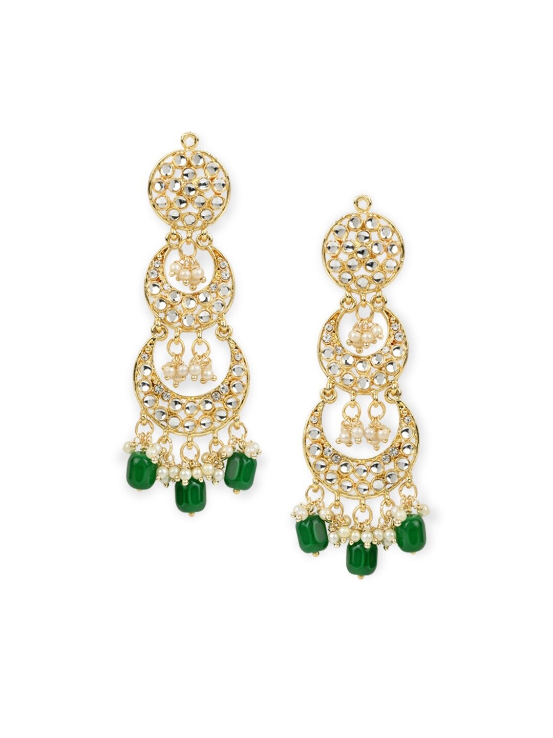 

I Jewels Gold & Green Gold Plated Contemporary Drop Earrings